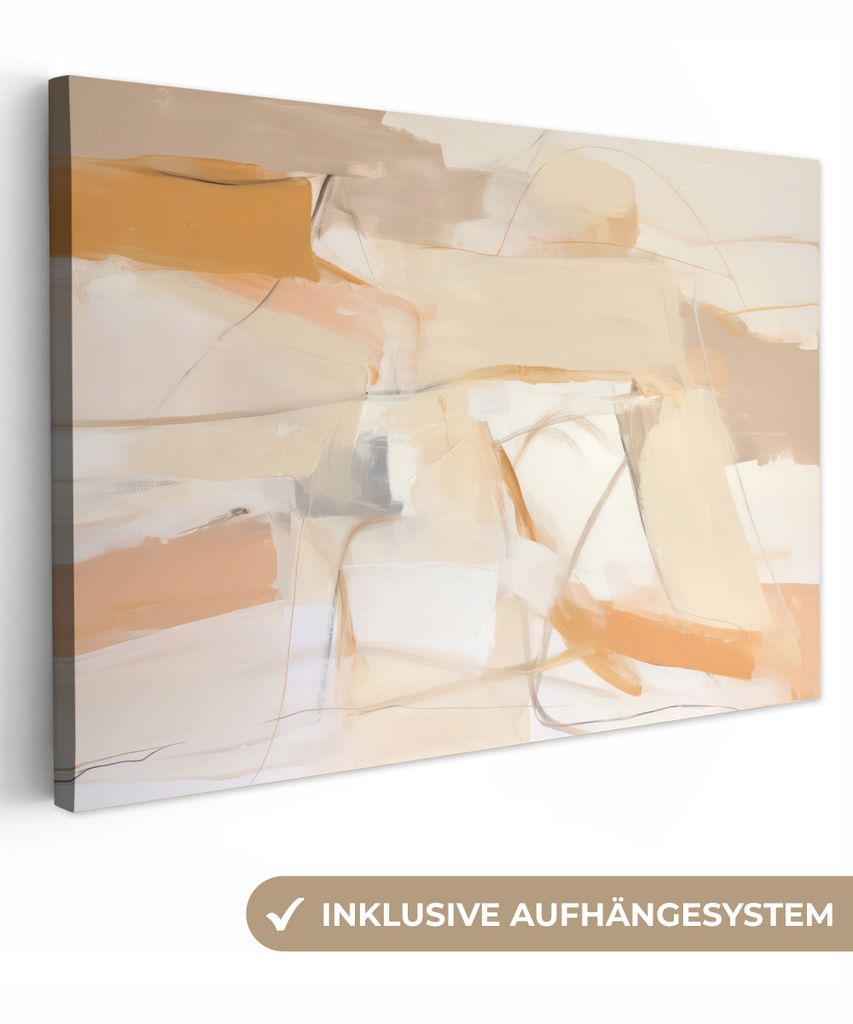 MuchoWow - Leinwandbilder - Abstrakt - Beige - Orange - Kunst - Modern, Wandbild, Wanddeko Bilder Wohnzimmer, 120x80 cm