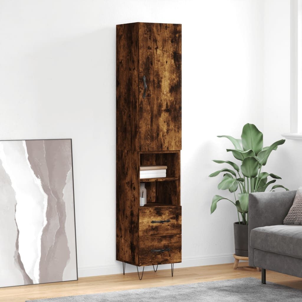 vidaXL Highboard Räuchereiche 34,5x34x180 cm Holzwerkstoff