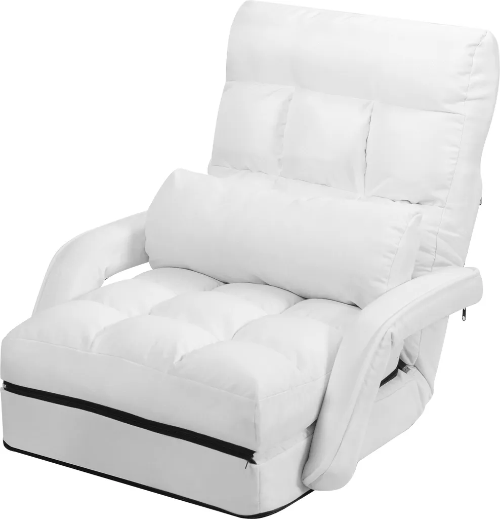 Canapé Lit Pliable Dossier Réglable Fauteuil Convertible Blanc Confort