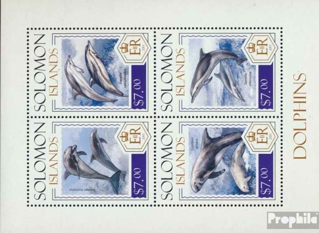 Briefmarken Salomoninseln 2014 Mi 2337-2340 Kleinbogen (kompl. Ausg.) postfrisch Delfine