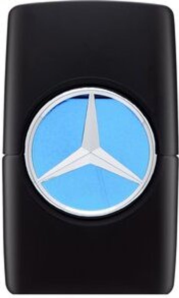 A black bottle with a Mercedes-Benz logo on a white background.