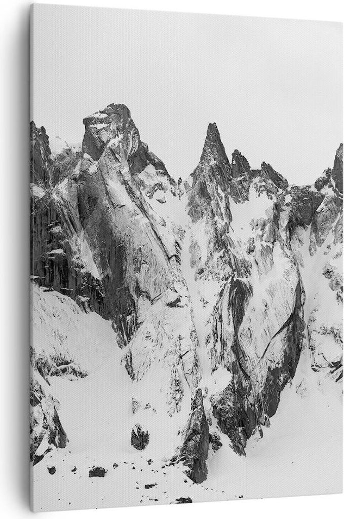 Bild auf Leinwand - Leinwandbild - Einteilig - Alpen Schnee Monochrom - 70x100cm - Wand Bild - Wanddeko - Wandbilder - Leinwanddruck - Wanddekorati...