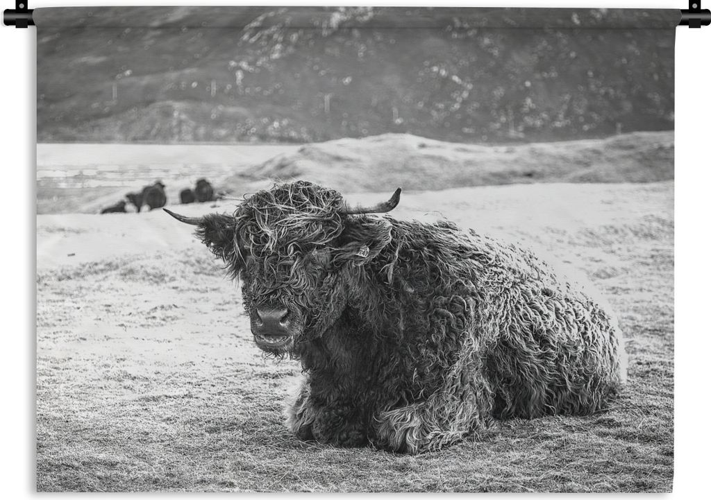 MuchoWow Wandteppich Wandbehang Schottischer Highlander - Berg - Tiere 90x67.5 cm Tapisserie Dekoration Wandtuch - Fototeppich - Wand-Skulpturen