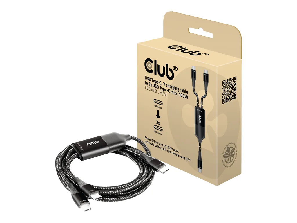 Club3D Câble de Charge USB Type C vers 2x Type C 1,83m 100W Retail