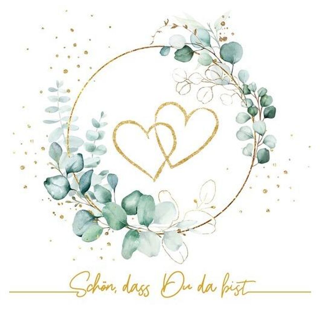 20 Servietten Eucalyptus Hearts white - Herz um Eukalyptus Produktbild 