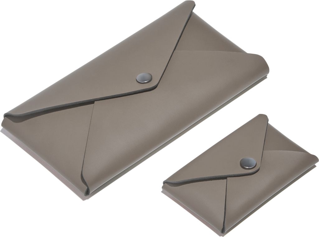 Set Visitenkarten Etui + Federmäppchen aus Leder Taupe Grau - Kreditkarten-Etuis - Hergestellt in Italien