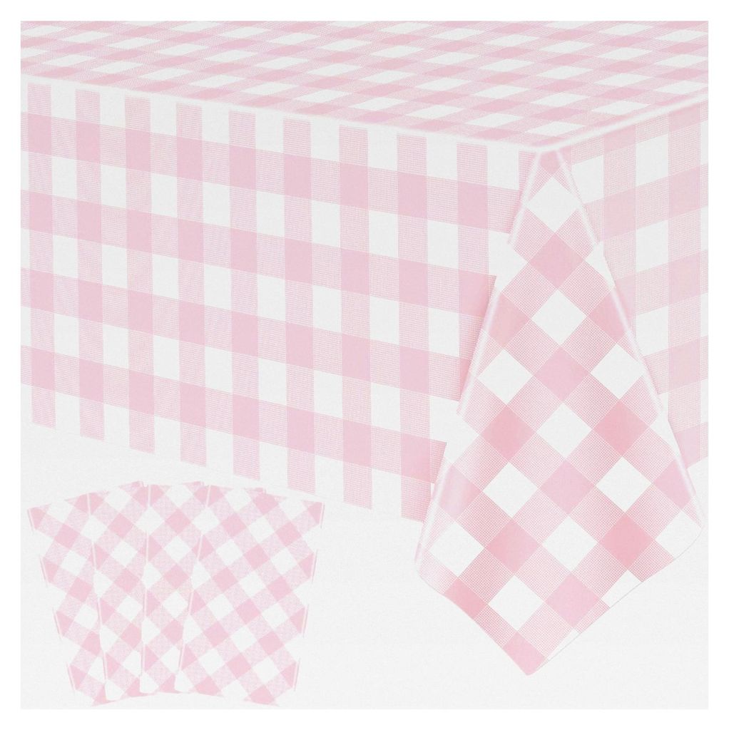 4 Stück Einweg Tischdecken in Rosa und Weiß mit Karomuster für Ostern, wasserdicht, 130 x 220 cm
