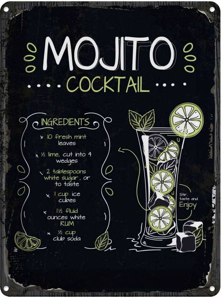 vianmo Blechschild 40x30 cm Mojito Cocktail Recipe Essen Trinken