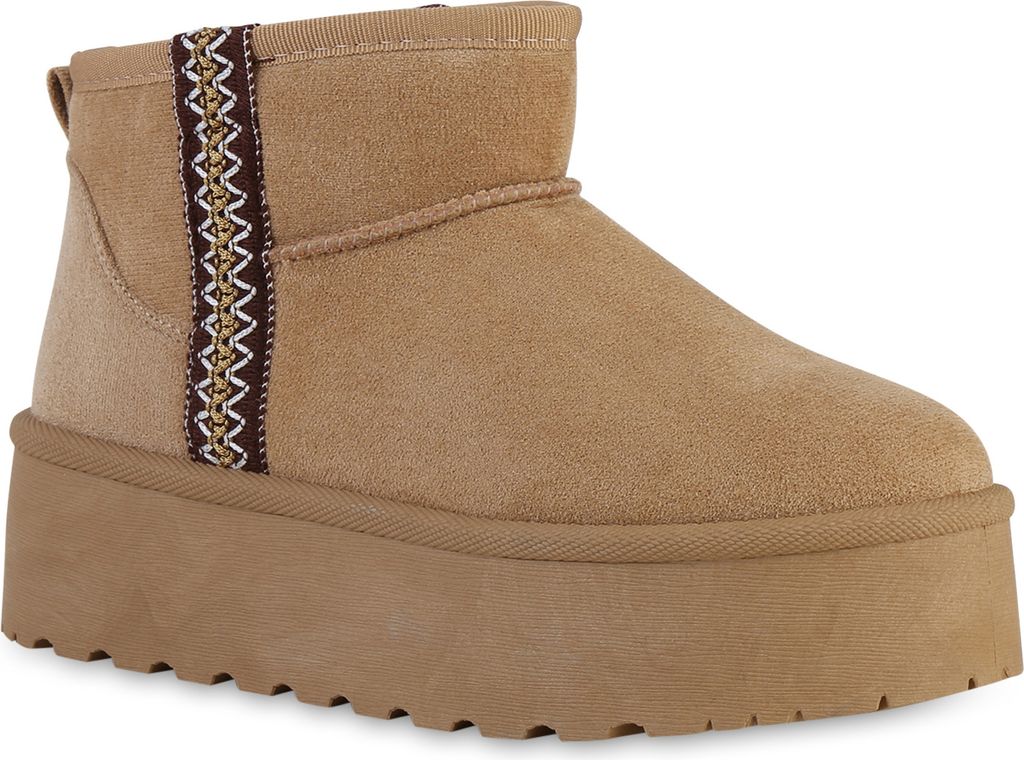 VAN HILL Damen Warm Gefütterte Winter Boots Bequeme Stickereien Schuhe 841343, Farbe: Khaki, Größe: 40