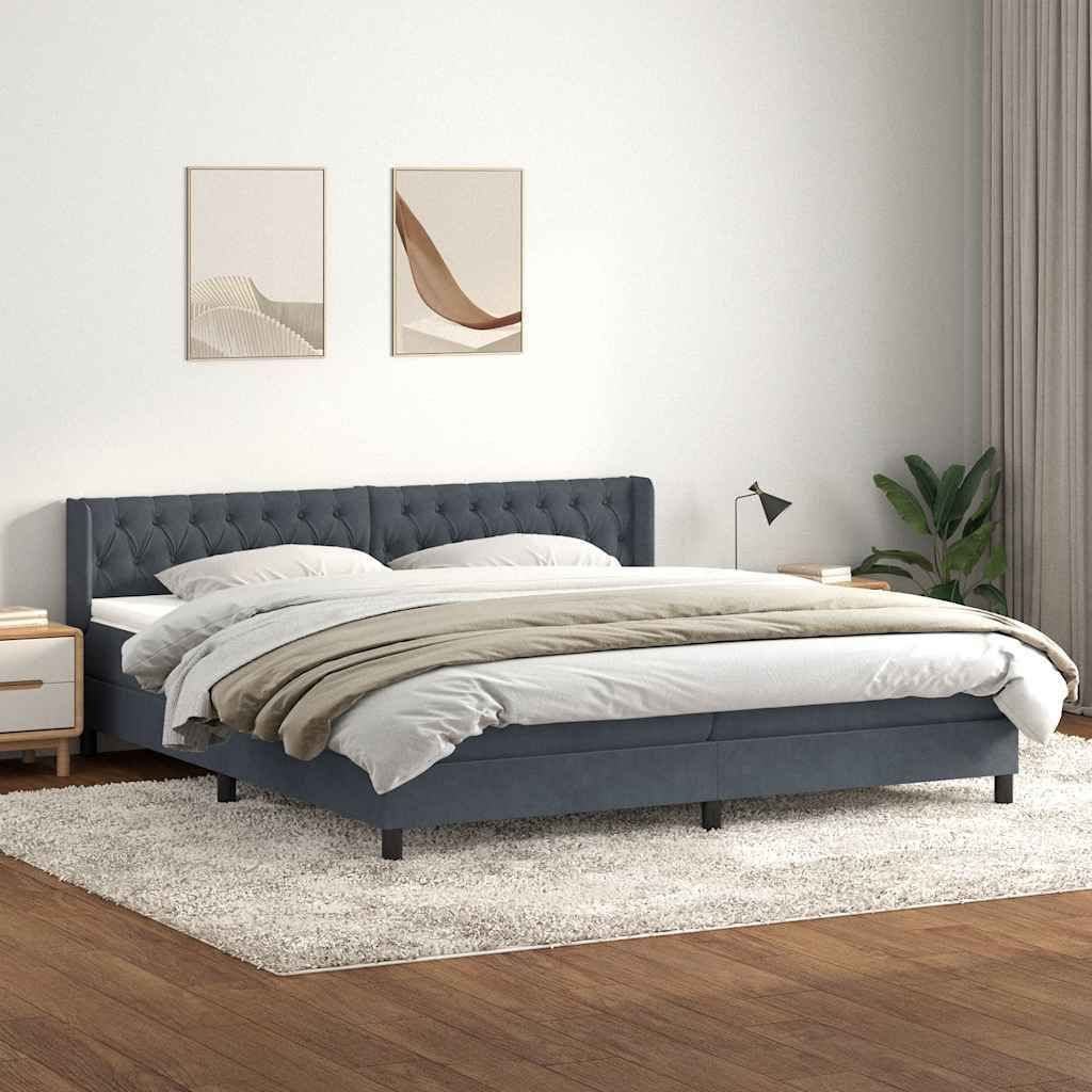 Möbel Boxspringbett mit Matratze Dunkelgrau 180x210 cm Samt - Klassische Betten 3318376