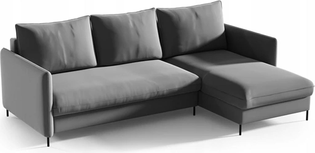 A gray sectional sofa with a chaise lounge is shown against a white background.