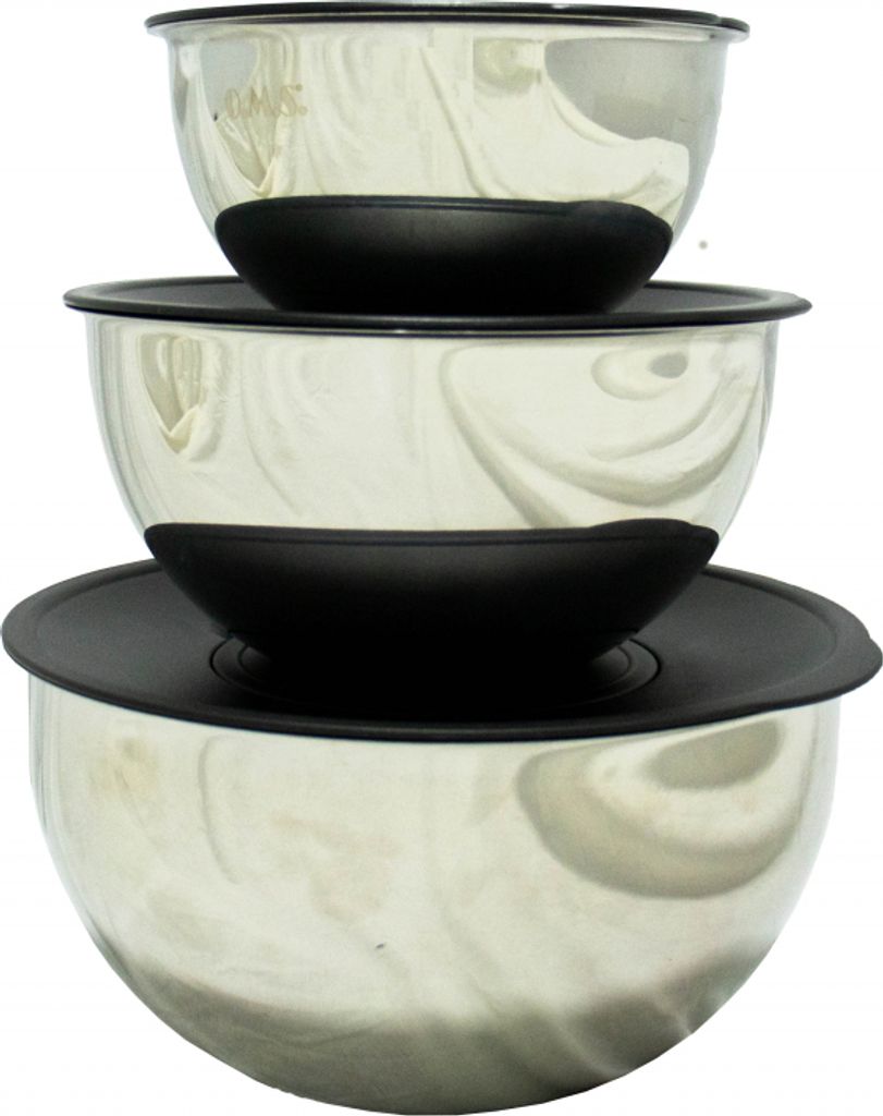 Schüsselset 9-teilig OMS-Mischen und Aufbewahren, Edelstahl 18/10, 16/20/24 cm, silber/schwarz