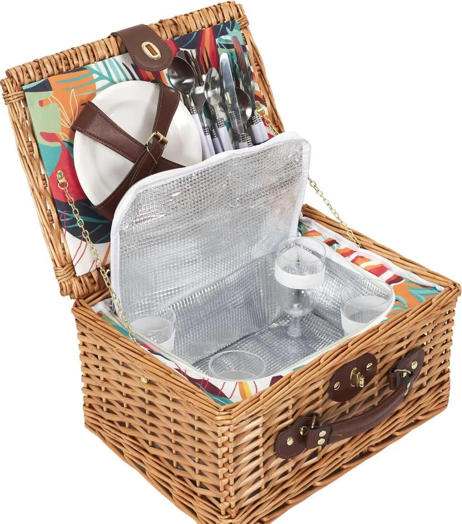 Set Pique-nique Idéal pour Famille de 4 avec Panier Osier et Couverts - 4