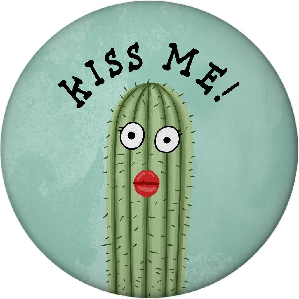 Kiss me Kaktus Magnet rund