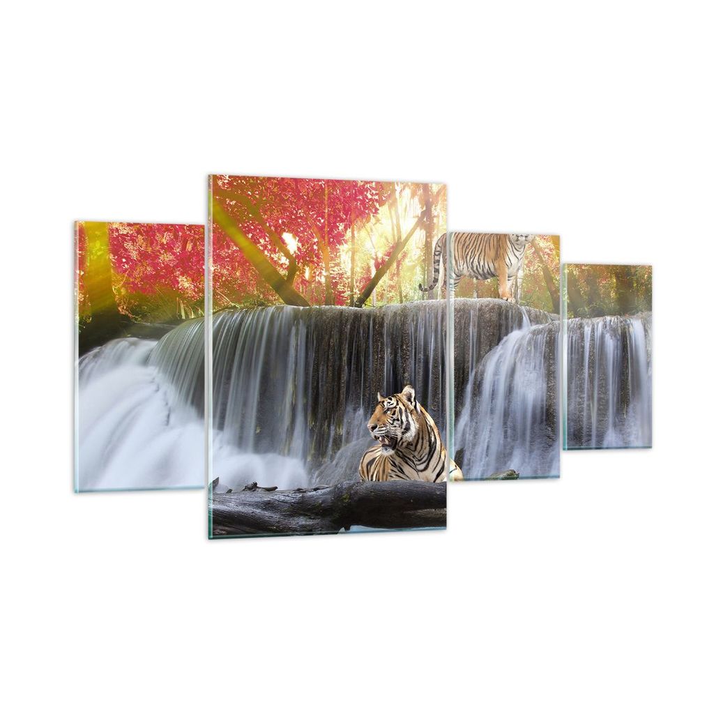 Bilder auf glas - Tiger natur tier paradies - 160x90cm - Glasbilder - Wandbilder - Kunstdruck - zum Aufhängen bereit - Wanddekoration aus Glas - G...