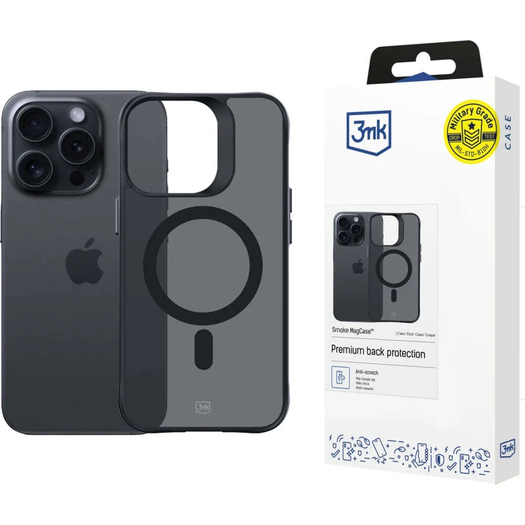 Cover MagSafe iPhone 15 Pro Max 3mk Smoke MagCase Pro - Design Sottile