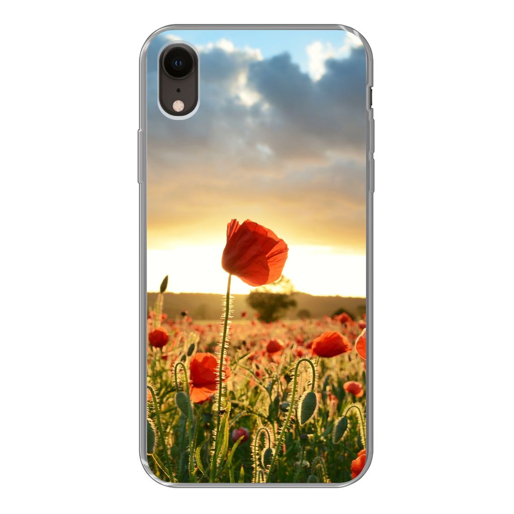 MuchoWow Handyhülle Schutzhülle Hülle für iPhone XR Bunter Himmel über vielen Mohnblumen Silikon Softcase Handy Hülle - Schutzdeckel