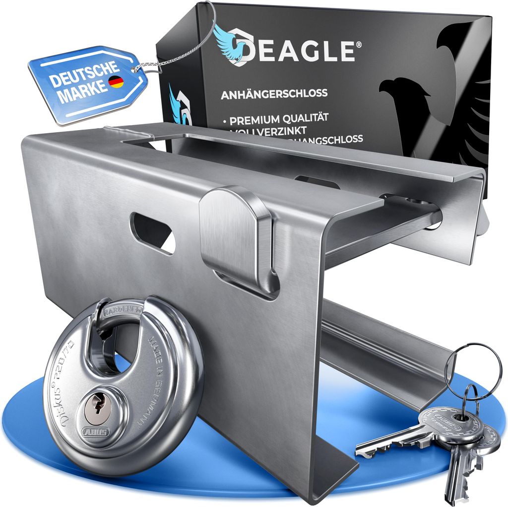 Anhängerschloss Deichselschloss Verzinkt + ABUS Schloss Optimaler Schutz Deagle