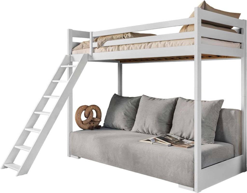 FURNLUX Bunk Bed Sofino Pink Und Weiss 90x200cm / Hauptfarbe: Weiß / Abmessungen: 96 x 208 x 170 cm