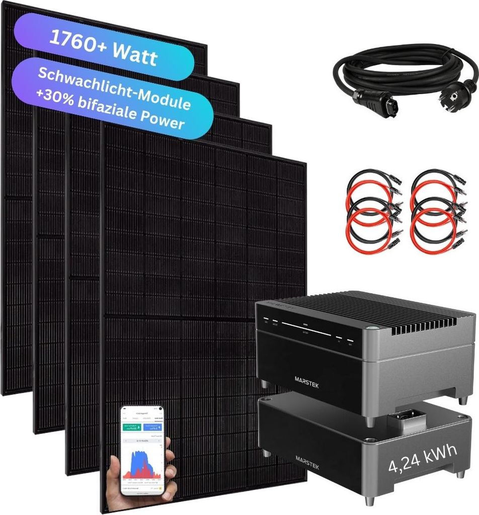MYVOLTAICS Balkonkraftwerk 1760Watt mit Speicher Marstek Venus A 4,24 kW, aufrüstbar, Nulleinspeisung und Notstrom möglich, optimales Einsteigerm...