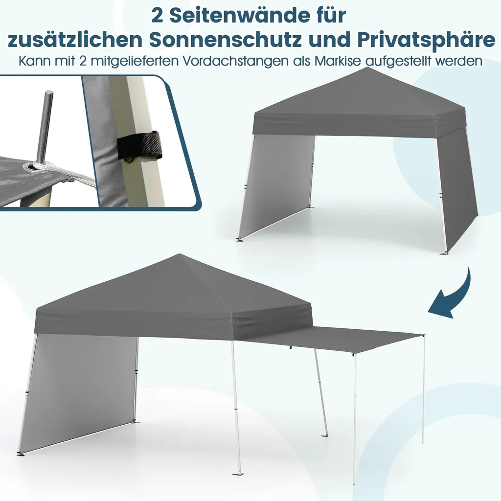 COSTWAY padiglione pop-up 430x280cm con 2 pareti laterali convertibili in tenda da sole, padiglione da giardino portatile, tenda da campeggio, tenda per feste all'aperto grigio - 5
