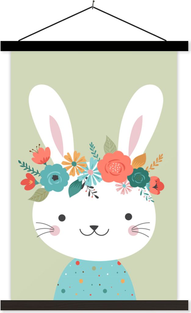 MuchoWow Textilposter Kaninchen - Blumen - Tupfen 120x180 cm mit schwarzem Rahmen - Fotos