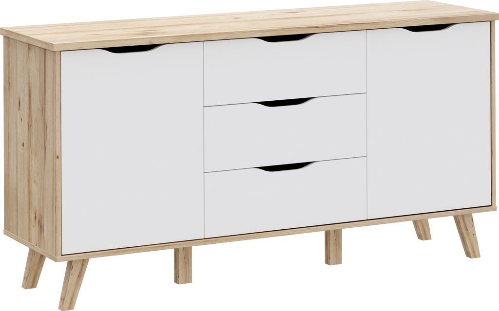 Furniture24 Kommode Vankka Vnkk231-L25 Sideboard Helle Eiche/Weiß