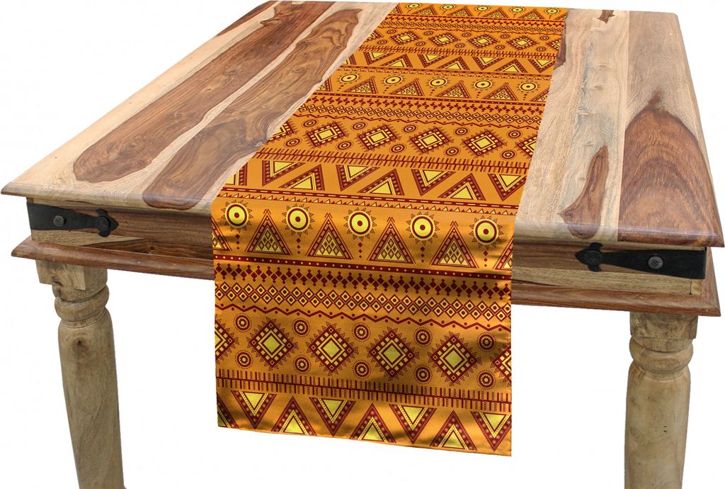 ABAKUHAUS aztekisch Tischläufer, Folkloric Triangles Sonnen, Esszimmer Küche Rechteckiger Dekorativer Tischläufer, 40 x 180 cm, Orange Gelb Burg...