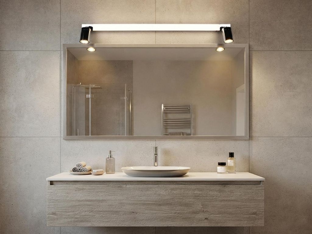 LED Bad Spiegelleuchte mit Schalter & 2 Spots Chrom inkl. Produktbild 