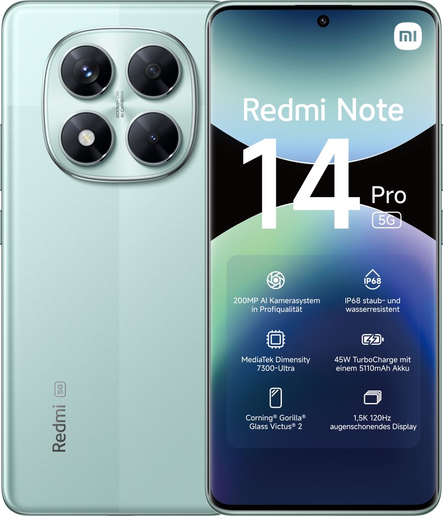 Redmi Note 14 Pro 5G 8GB + 256GB Coral Green Smartphone Produktbild 