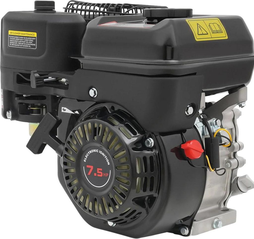 Benzinmotor - 4-Takt Einzylinder - Hubraum 212 cm³ - Leistung 7,5 PS - Drehzahl 3600 U/min - Welle 20 mm - Tank 3,6 l - Schwarz