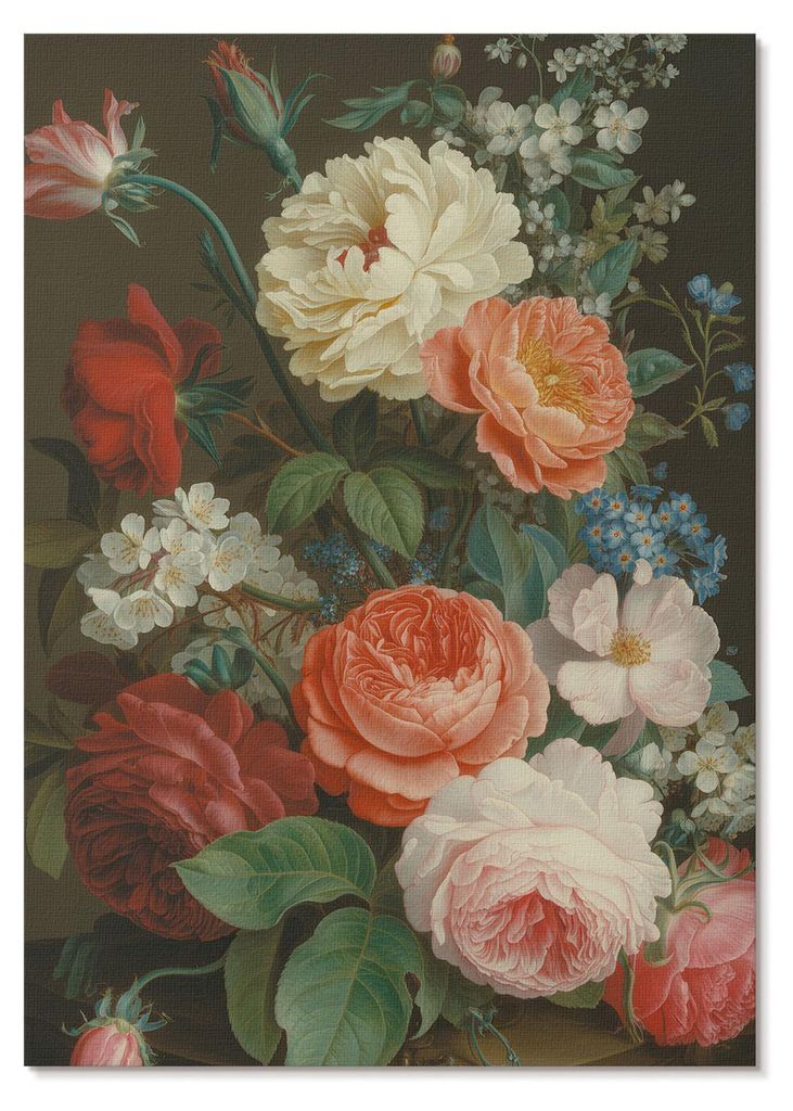 POSTER - 42x59 cm (A2) - Punkt Widzenia - Farbenfrohe Blumen im klassischen Malstil - Wandbild für Wohnzimmer Schlafzimmer & Flur, Modernes Poster...