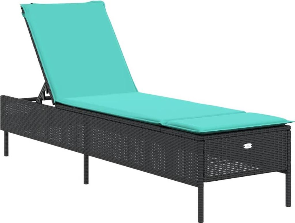 vidaXL Sonnenliege mit Kissen Schwarz Poly Rattan