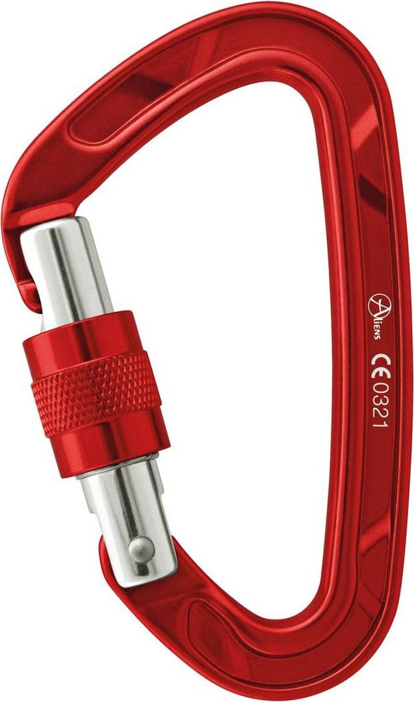 Roter Alukarabiner D CLASSIC Screw von Aliens; geeignet für Klettern; mit Schraubverschluss.