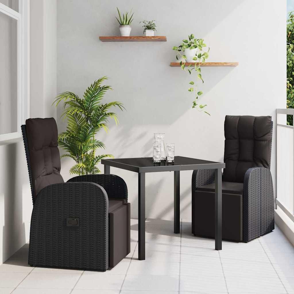Best Möbel Gartenmöbel Set Balkonmöbel-Set Garten Essgruppe mit Kissen 3 pcs Schwarz Poly-Rattan - Gartenmöbelgarnituren Cloris Neu9427386 2parcel