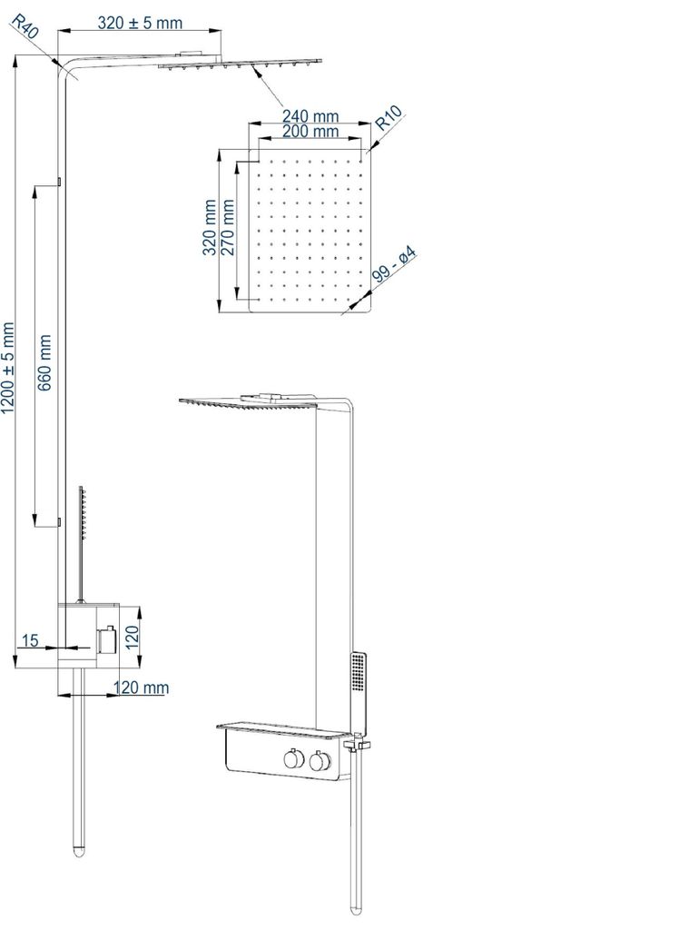Duschsystem NT038 Pro - Edelstahl - Thermostat - Schwarz, Produktbild 
