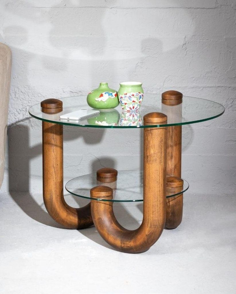 holz Beistelltisch mit glasplatte Stilvoller Möbel für Wohnzimmer
