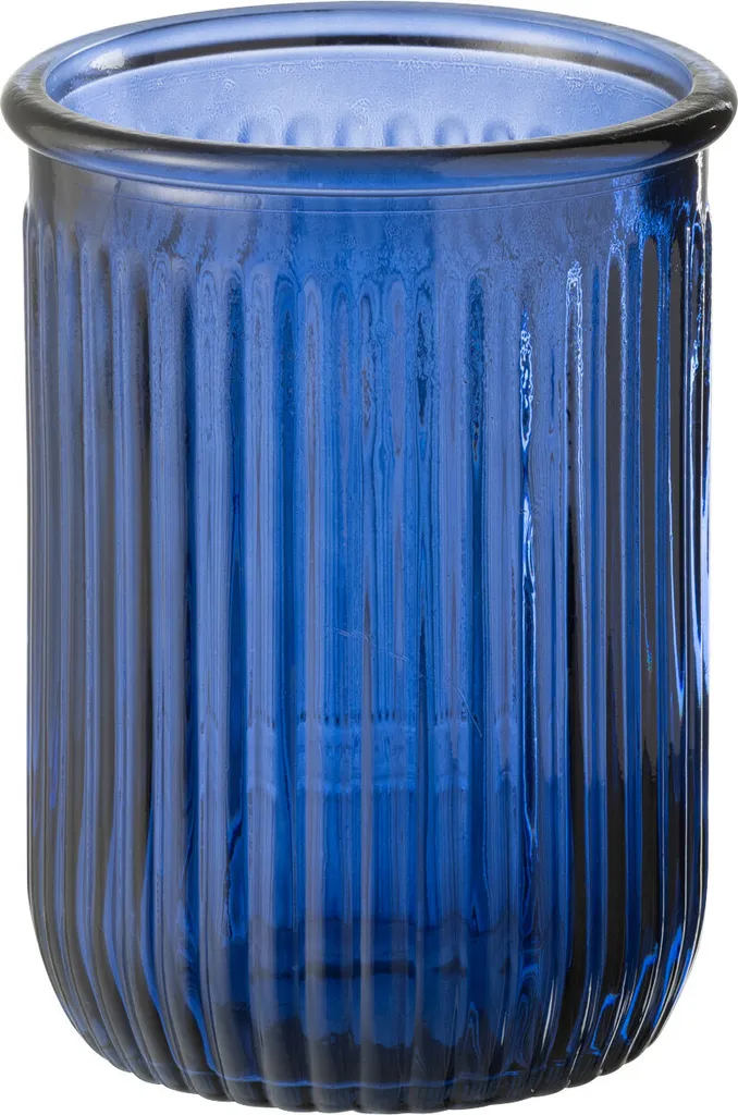 Vase en verre bleu avec relief rayures J-Line élégance contemporaine