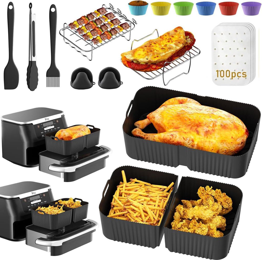 17-teiliges Zubehörset: Silikonform für Ninja Foodi Flex 10,4L AF500EU (1x 10,4L & 2x 5,2L), Heißluftfritteusenform usw.