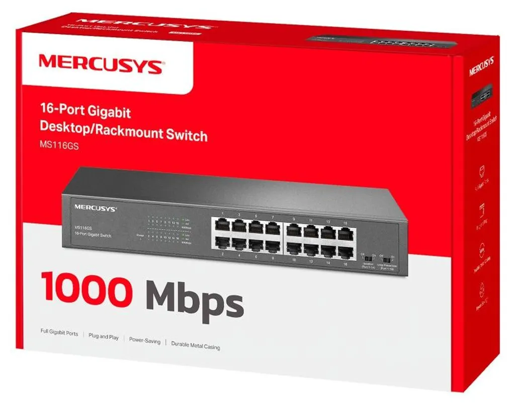 Switch Gigabit 16 ports Mercusys MS116GS boîtier métal compact de bureau - 4