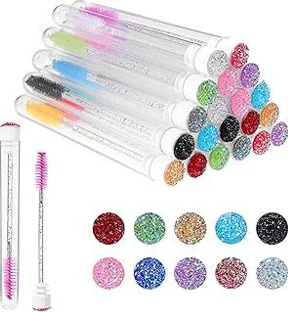 20 Stück Wimpernbürste, Einweg Mascara Bürsten, Wimpernbürstchen, Tuben-Set Diamant-Wimpernbürste, Make-up Wimpern-Spoolies mit leerer Tube, S...