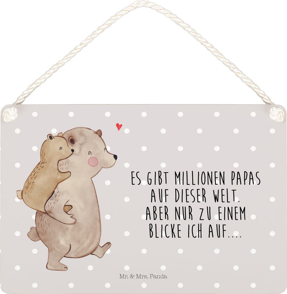 Mr. & Mrs. Panda Schild Papa Bär DIN A5 - Grau Pastell - Geschenk, wandtafel, Türschild, Vatertag, holzbild, kleine aufmerksamkeit, Vater, Holzsc...