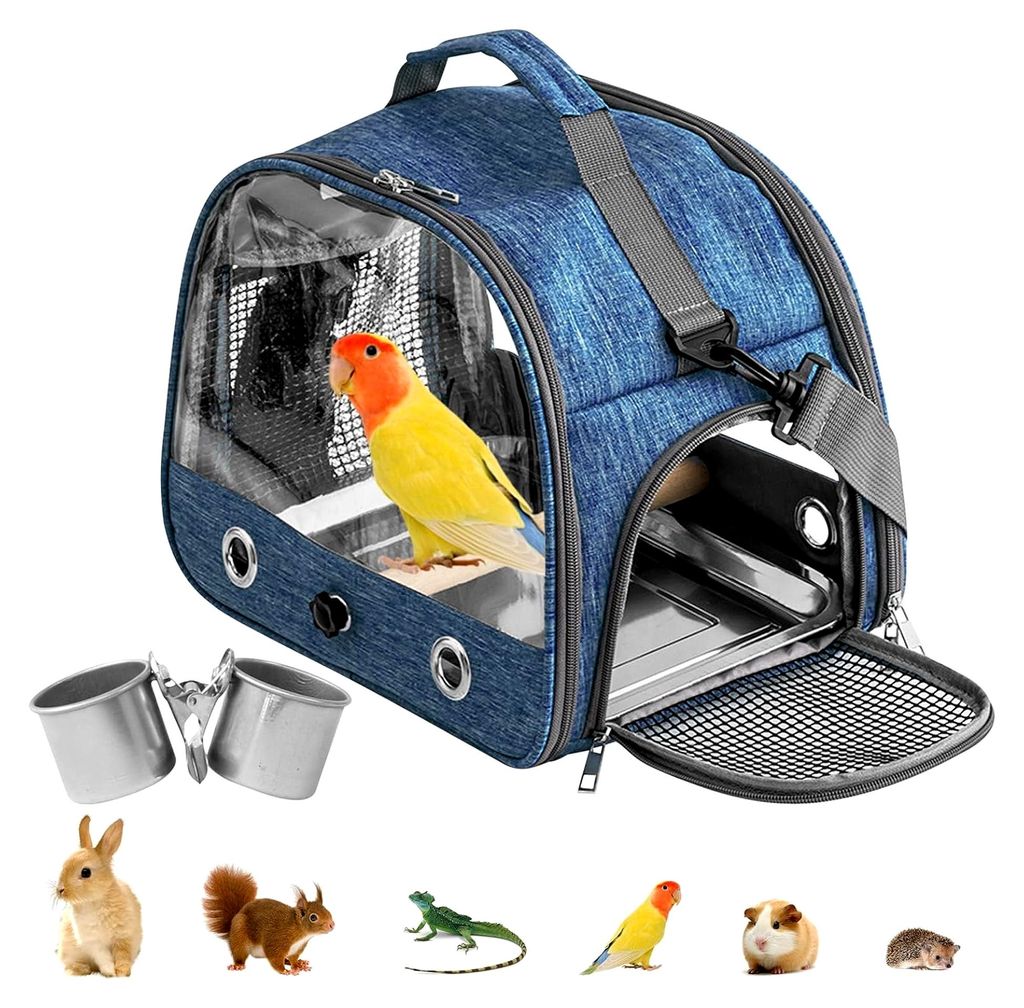 Transportbox für Vögel: Rucksack mit Sitzstange und Edelstahl-Tablett, leichter und atmungsaktiver Transportkäfig für Papageien und Sittiche