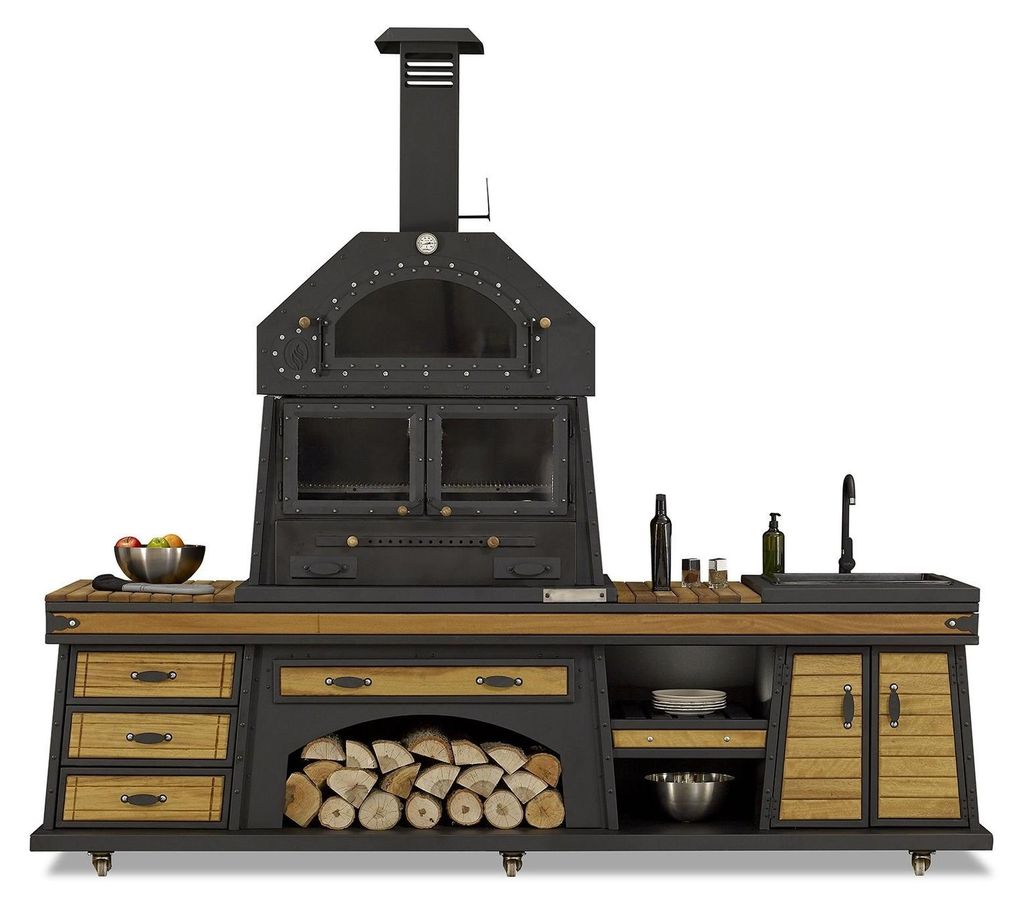 Außenküche in Schwarz aus Holz und Edelstahl modern