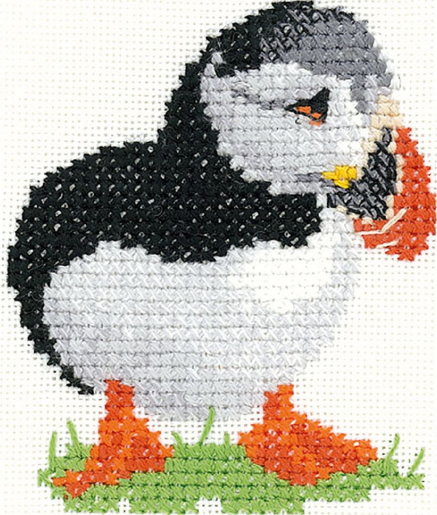 Heritage Kreuzstich Set Aida "Papageientaucher", Zählmuster, LFPF1477-A, 6x7cm