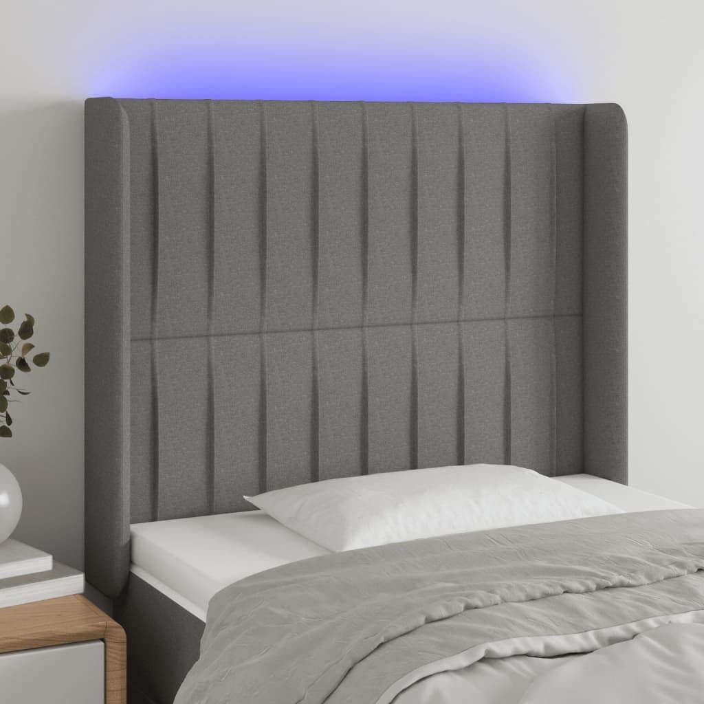 The Living Store LED Kopfteil Dunkelgrau 103x16x118/128 cm Stoff