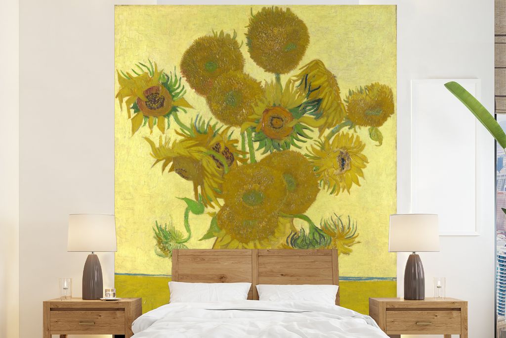 MuchoWow Fototapete für Wohnzimmer oder Schlafzimmer Wandtapete Vinyl Motivtapete Sonnenblumen - Vincent van Gogh - 195x240 cm - Gemusterte