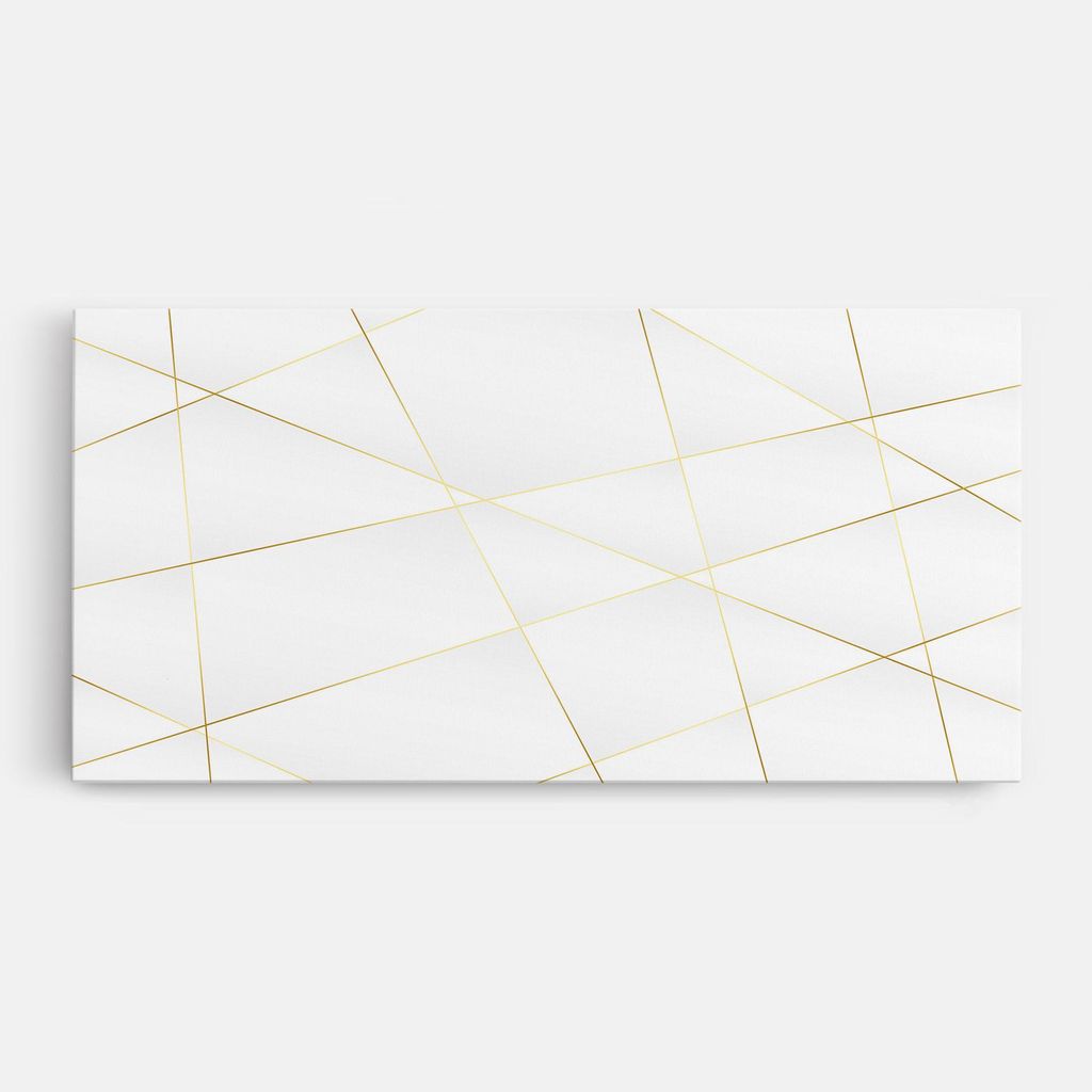 ARTHUB Leinwandbild 60x120 cm, Golden Line White | Wohnzimmerdekoration, Hängende Bilder, Wanddekoration, Heimdekoration, Abstrakte, Geometrische