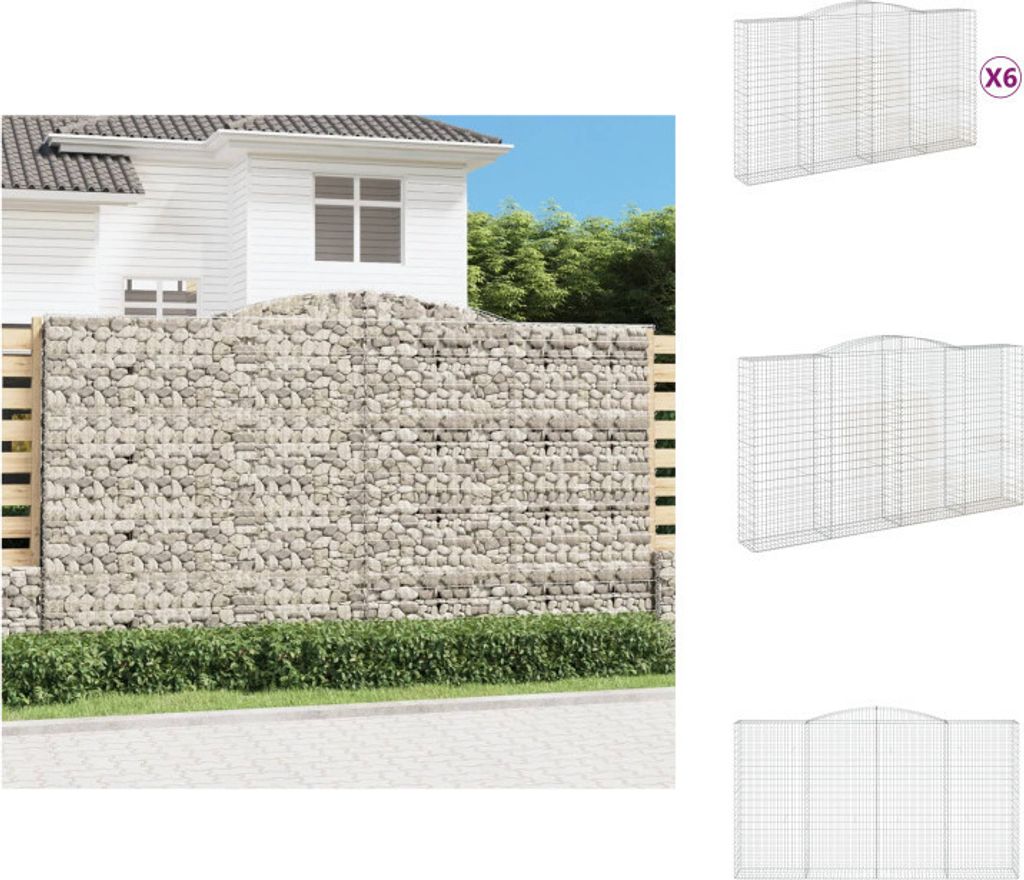 vidaXL Gabionen mit Hochbogen 6 Stk. 400x50x220/240cm Verzinktes Eisen - Blumentöpfe & Pflanzgefäße