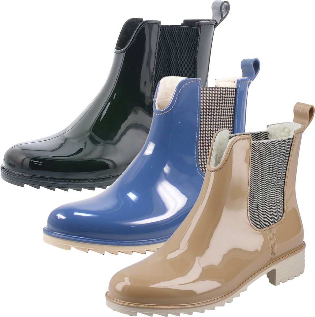 Regenstiefel Damen Lack Stiefeletten Gummistiefel Chelsea Boots